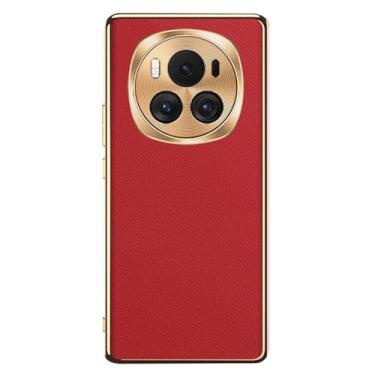 Imagem de LTLMYDAM Capa fina para Honor Magic 6 Pro/6, capa de negócios com textura de lichia, lente de revestimento de lente de proteção total, capa antiqueda, vermelha, 6Pro