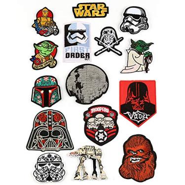 Imagem de 15 peças de jaquetas bordadas, mochilas e jeans adequados para planetas e guerras. Adesivos decorativos bordados em roupas