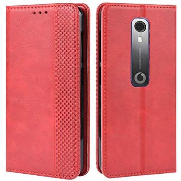 Imagem de Vodafone Smart N10, capa carteira flip de corpo inteiro de couro PU retrô à prova de choque com compartimento para cartão e fecho magnético para capa de telefone Vodafone Smart N10 (vermelha)
