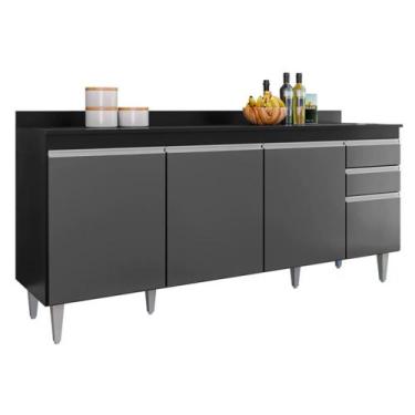Imagem de Balcão Ágatha 180cm 4 Portas C/ Tampo Preto com Grafite  - Belliv Deco