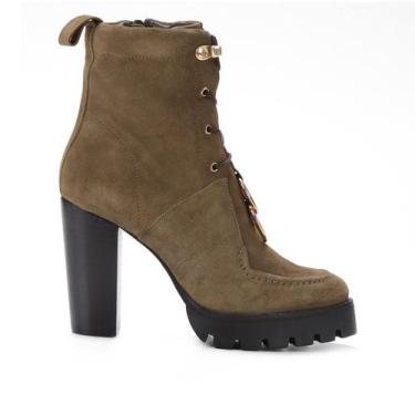 Imagem de Bota Couro Santa Lolla Camurça Cabra Cano Médio Feminina, Verde milita