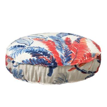 Imagem de Almofada Futton Turco Redonda 45x45cm Wendy Folhas Azul Vermelho - FAS