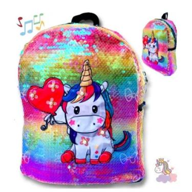 Imagem de Mochila Infantil Feminina Unicórnio Brilho Com Led E Musica - Bimport