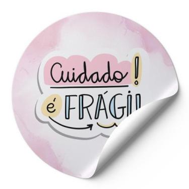 Imagem de 120 Etiquetas Auto Colante Adesivos Redondos Cuidado É Frágil Fundo Bo