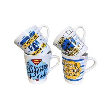 Imagem de Conjunto com 4 xícaras porcelana branca decorada dia dos pais 120 ml -