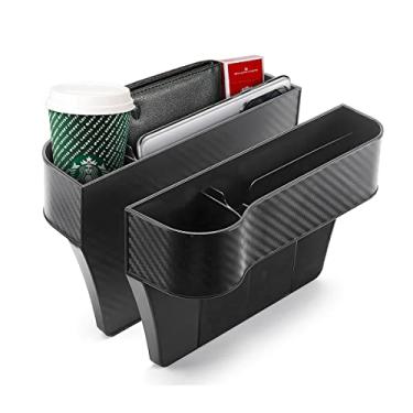 Imagem de 2 pacotes de organizador de lacuna de assento de carro, caixa de armazenamento multifuncional com suporte de copo, bolsas extras laterais do console com carregador USB de carro, acessórios automotivos para chave de carteira de celular