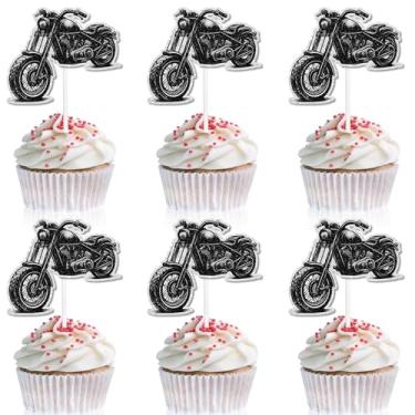 Imagem de 18pcs Cycling Motorcycle cupcake topper red glitter Harley motorcycle happy birthday scooter decoration, racing sports party, rider birthday party, motorcycle party decoration, is a great gift. (5)