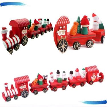 Imagem de Trem De Madeira Enfeite Decoração Árvore De Natal Papai Noel Brinquedo