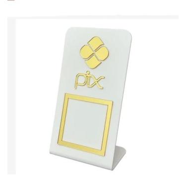 Imagem de Placa Pix QR Code Acrilico Preto com dourado - tintin, BRANCO E DOURAD