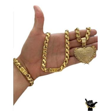 Imagem de Corrente Friso S 8mm + Pulseira + Pingente - Banhado a Ouro - ToJoia18