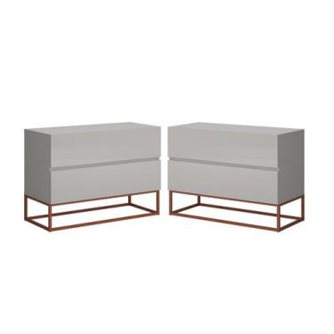 Imagem de Kit Mesas de Cabeceira Off white/Cobre Estilo Industrial Com Pés De Fe