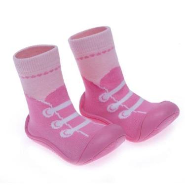 Imagem de Meia Infantil C/ Sola Cano Alto Rosa Tam 20 0073679 Pimpolho