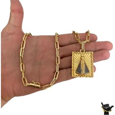 Imagem de Corrente Cadeado Alongado 7mm +Ping NossaSra -Banhado a Ouro - ToJoia1