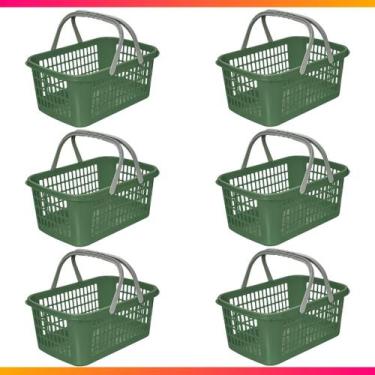 Imagem de Kit 06 Cesta Cestinha Plástica Supermercado c/ Alça 09L - Usual Utilid