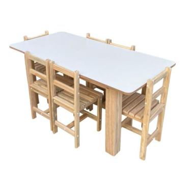 Imagem de Mesa Mesinha Infantil De Madeira Crua MDF  Camaleão Conjunto 6 Cadeira