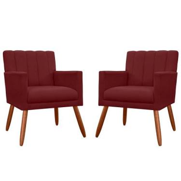 Imagem de Combo 02 Poltronas Decorativas Cecilia Pés Palito Suede Bordô - DS Est