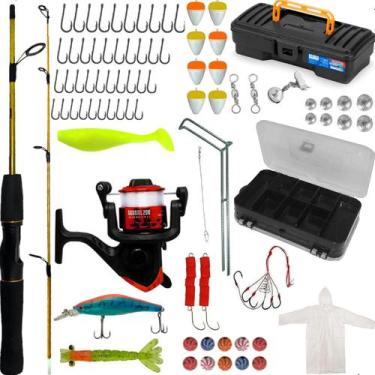 Imagem de Kit De Pesca Completo Vara 1,20m + Molinete, Capa de Chuva e Acessório