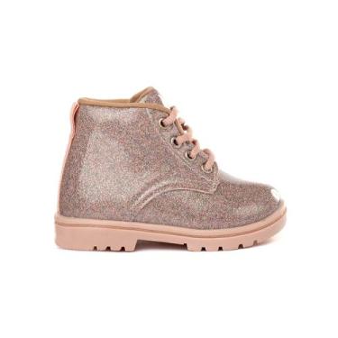 Imagem de Bota Infantil Feminina Coturno Gliter Funfy 2000G, Bege, 25