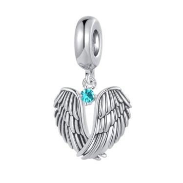 Imagem de MiiFort Wings of Angels Love Protection Zircônia Cúbica Berloque Pingente Pingente Compatível com Pulseiras Pandora Charms, One Size, Cobre, Sem Pedra Preciosa