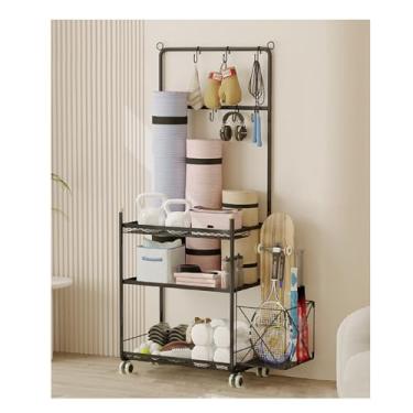 Imagem de Garage Sports Equipment Organizer，Home Gym Storage Holder，Lockable Sports Ball Cage Storage Rack， for Yoga Mat, Foam Roller,Yoga Strap,Resistance Bands,(Black,76 * 35.7 * 145cm/29.9 * 14 * 57in)