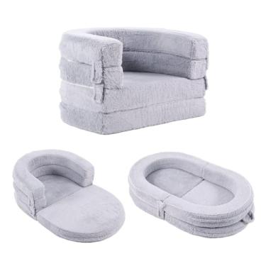 Imagem de Tiita Sofá-cama infantil 3 em 1, sofá confortável de pelúcia para cadeira, camas de viagem para crianças conversíveis, sofá infantil dobrável com alça de transporte lavável para meninas e meninos