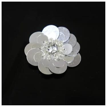 Imagem de Remendos de flores de lantejoulas prateadas 20 peças de apliques de flores com contas de strass adesivos de broche para bolsa de roupas, sapatos, acessórios de costura costurados M43F186 (11# 3 cm 3