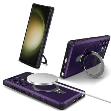 Imagem de Capa para Samsung Galaxy S24 S23 S22 S21 S20 Ultra Plus Note 20 FE Protetor de câmera deslizante com anel giratório 360 graus, roxo, para Samsung S21 Plus