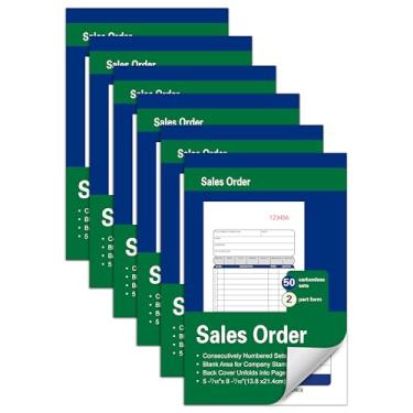 Imagem de Pacote com 6 livros grandes para pedidos de vendas, 14 x 21 cm, 50 conjuntos por livros, total de 300 conjuntos, 2 partes sem carbono, branco/amarelo canário