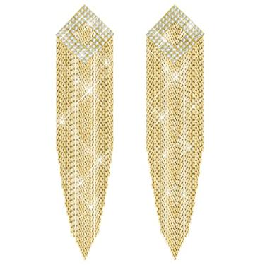 Imagem de KristLand - S925 Prata/Liga Gancho Elegante Corrente Borla Brincos de Couro Longo Franja Pendurado Simples Brincos Delicados, Cristal, Cristais