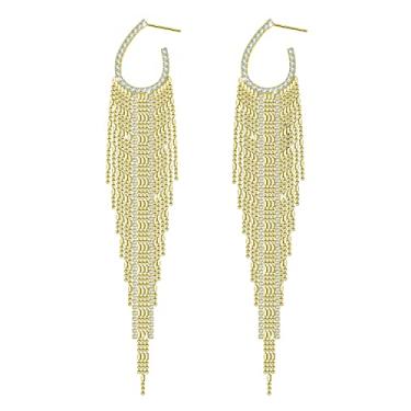 Imagem de KristLand - S925 Brinco de prata com pingente de franja e franja, brincos elegantes e delicados, Cristal, Cristais