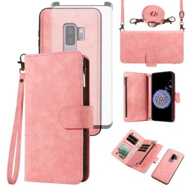Imagem de Asuwish Capa de celular para Samsung Galaxy S9 Plus com zíper carteira celular com protetor de tela de vidro temperado alça transversal alça flip compartimento para cartão S9+ 9S 9+ S 9 9plus S9plus