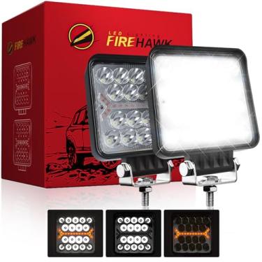 Imagem de Firehawk Led Light Pods Bar 4 Polegadas 30000Lm 60W Quadrado Spot Flood Âmbar Branco Condução Offroad Nevoeiro Trabalho Backup Pára-Choque Para Caminhão Jeep Atv Utv Suv Trator Motocicleta 4X4 Carri