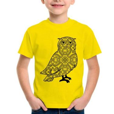 Imagem de Camiseta Infantil Coruja Mandala - Foca na Moda, Amarelo, 2