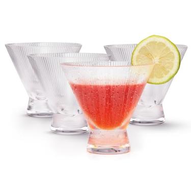 Imagem de KooK Copos de Martini com nervuras sem haste, copos com pés, ótimos para coquetéis, margaritas, licor, sobremesas e muito mais, pode ser lavado na lava-louças, transparente, 255 g, conjunto de 4