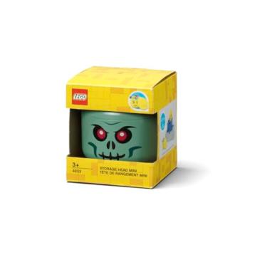 Imagem de LEGO Cabeça de armazenamento (mini) - Esqueleto verde - 10,2 x 11,5 cm - Caixa de armazenamento de plástico empilhável com tampa para organizador de brinquedos infantis e decoração de quarto