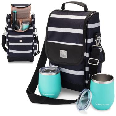 Imagem de Bolsa Térmica Para Transporte de Vinhos, até 2 Garrafas, com 2 Copos Incluídos, e Branca, ONE SAVVY GIRL, Preto