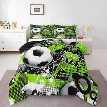 Imagem de jejeloiu Jogo de cama solteiro de futebol infantil, conjunto de edredom esportivo de rúgbi, jogo de bola de futebol para meninos e meninas, adolescentes e adolescentes, conjunto de cama de microfibra