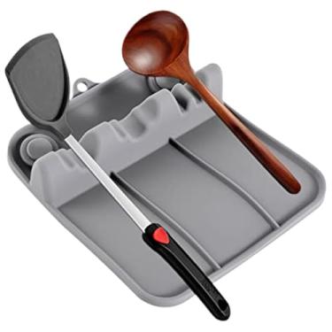 Imagem de Descanso de colher de silicone para utensílios de cozinha de grau alimentício com orifício para pendurar, resistente ao calor, suporte de colher fácil de limpar para espátulas, tampas de panela