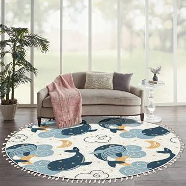 Imagem de Tapetes de área de praia do oceano, baleias, nuvens adormecidas, fantasia, animais marinhos, redondo, boho, tapete para playmat, lavável, corredor, tapete para quarto de bebê, decoração de quarto,