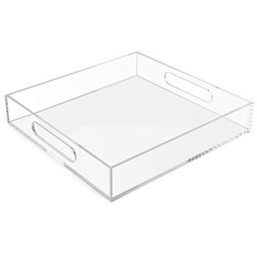 Imagem de Bandeja de servir de acrílico Tasybox, bandejas de servir decorativas transparentes com alças para cozinha, sala de jantar, mesa, bancada de vaidade otomana 30,48 cm x 30,48 cm