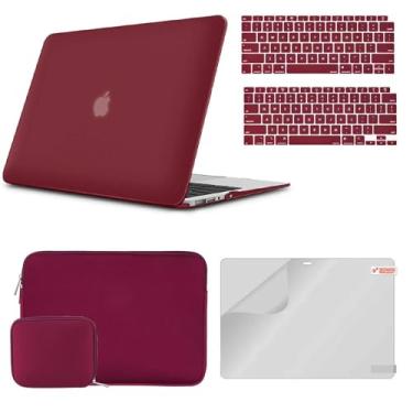 Imagem de iCasso Capa para MacBook Air 13 polegadas A2337 M1/A1932/2179 Pacote 4 em 1, capa rígida, capa, protetor de tela, capa de teclado e bolsa pequena, compatível com MacBook Air 13 Touch ID 2020 2019 2018 - Vermelho vinho