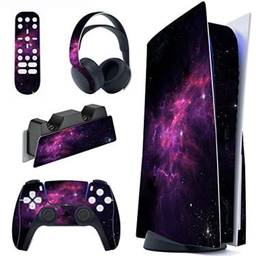 Imagem de PlayVital Adesivo de adesivo de vinil com nebulosa roxa para console ps5 edição de disco, adesivo para controle ps5, estação de carregamento e fone de ouvido e controle remoto de mídia