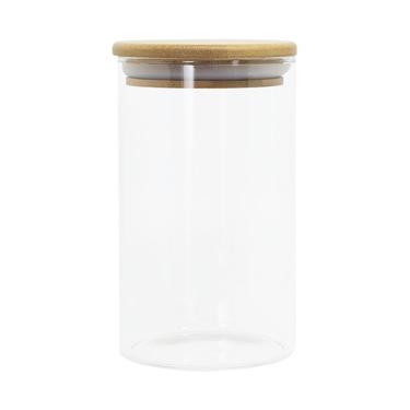 Imagem de Pote De Vidro Com Tampa De Bambu Oikos 600ml Hermético Redondo