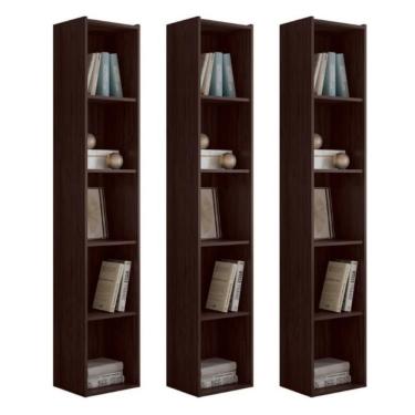 Imagem de Estante Livreiro Com Prateleiras Janaína Kit 3 Unid Marrom
