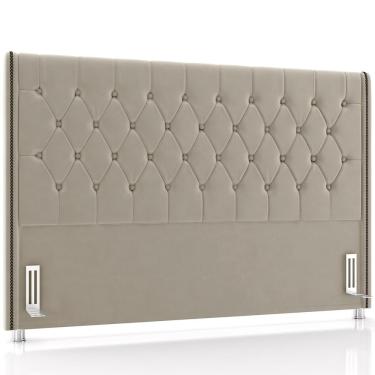 Imagem de Cabeceira Estofada Frizza P05 King Veludo Botonê Tachinhas 205x130x12cm Bege Lyam Decor