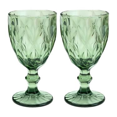Imagem de Jogo 2 Taças De Vidro Diamond Diamante Verde 300ml água Class Home
