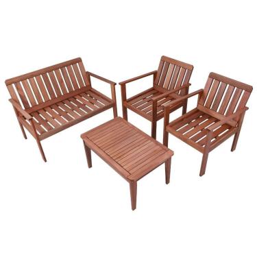Imagem de Conjunto Para Jardim Com 1 Sofá 2 Poltronas 1 Mesa De Centro Madeira Maciça Madeira