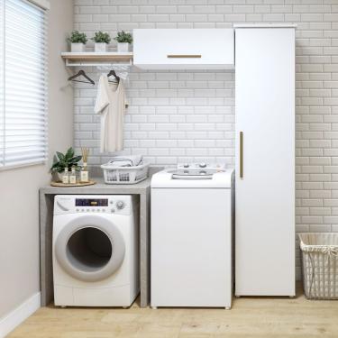 Imagem de Lavanderia Modulada 1 Armário Multiuso E Armário Aéreo Bauru Branco