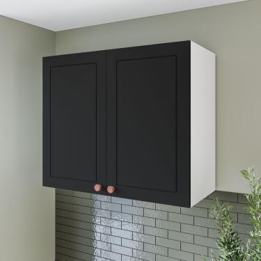 Imagem de Armário Aéreo 2 Portas 80 Cm Pérola Yescasa Branco/preto