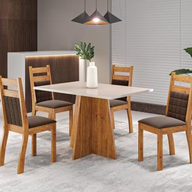 Imagem de Mesa De Jantar Retangular 1,20x80 Dalbelle Com 4 Cadeiras Sicilia Mel-blonde-bombom